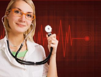 Banner Photo of Doctor With Stethoscope and Heart Rate Background